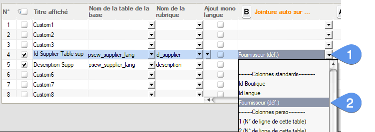 Custom fields, tuto 2 - Method 2 - image 3 - Adding an auto join on the standard column identifying the default supplier